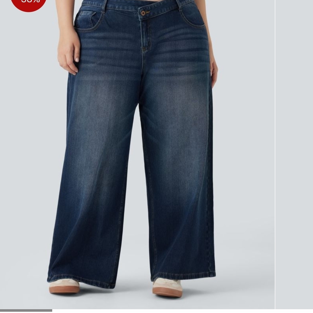 HALARA Women's Wide-Leg Jeans in Dark Blue Wash